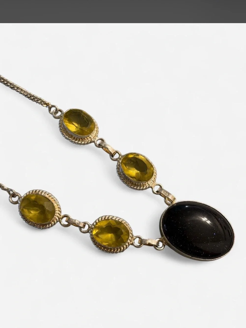 Sterling silver Necklace with Yellow and Black Gem Accents
